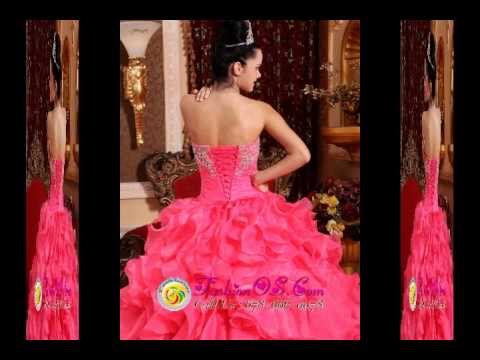 Informal Hot Pink Quinceanera Dress Strapless Organza...