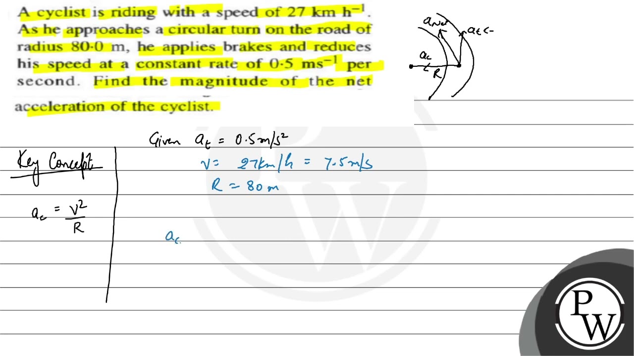 A cyclist is riding with a speed of \( 27 \mathrm{~km} \mathrm{~h}^...