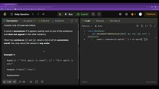 YouTube video 'Daily Leetcode Challenge - Uncommon Words from Two Sentences  - LeetCode (Python)'