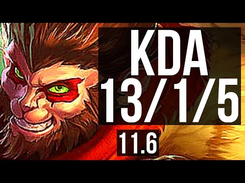 WUKONG vs CHO'GATH (TOP) | 13/1/5, 6 solo kills, Legendary, 300+ games | NA Grandmaster | v11.6