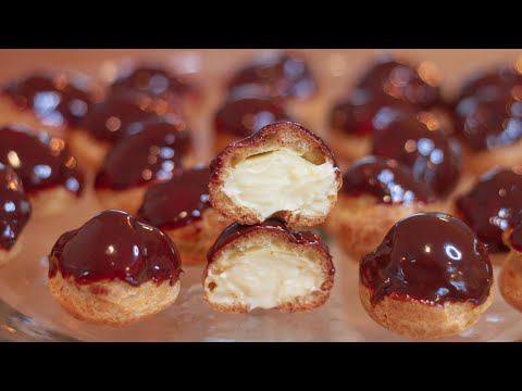 How to Make Cream Puffs |Profiteroles| Recipe with Vanilla Custard and Chocolate Glaze