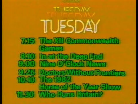 Tuesday 5th October 1982 BBC1 - Nationwide - Commonwealth Games - Horse Of The Year Show - Angels