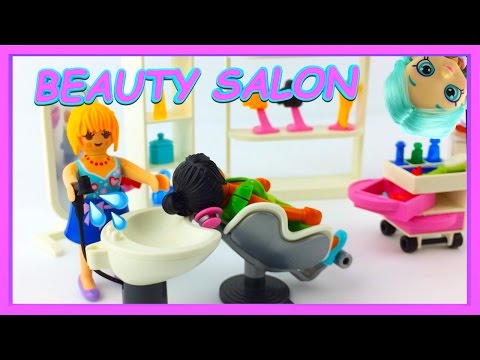 Playmobil Beauty Salon Makeover with Shopkins Shoppie Peppa-mint Doll | Stop Motion Toy Video