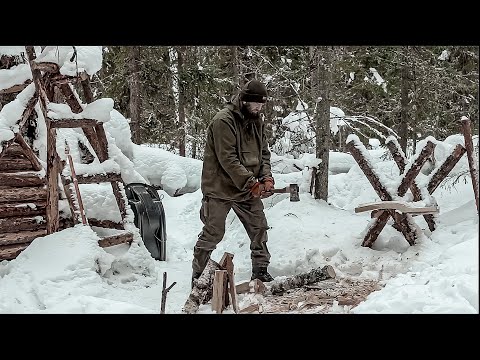 WINTER BUSHCRAFT  CAMPING • MAKING a BUCKSAW • ASMR