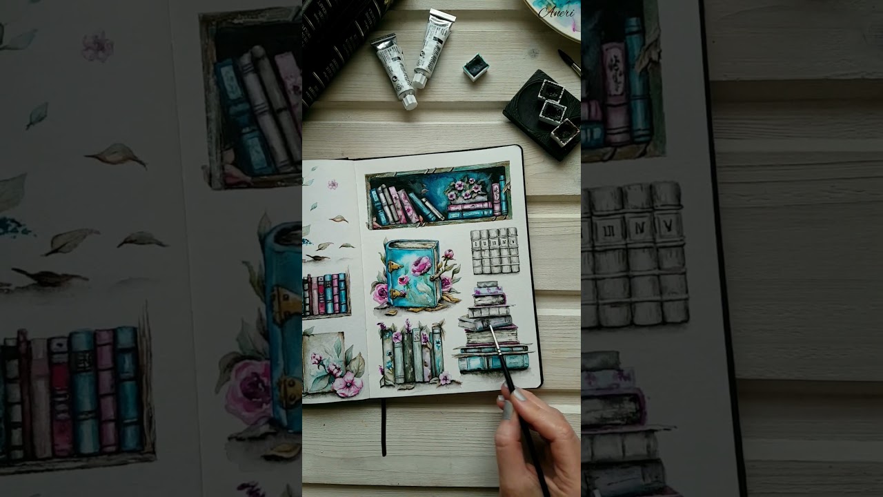 Mini Library, Watercolor Book Collection #vintagebooks #watercolorbook #watercolorillustration #arts