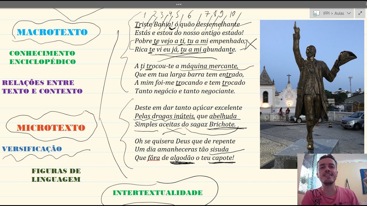 Análise do poema "Triste Bahia", de Gregório de Matos: o microtexto e o macrotexto.