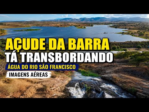 AÇUDE DA BARRA VISTO DE CIMA, MUITA ÁGUA DESCENDO NO SANGRADOURO, JOSÉ DA PENHA/RN, IMAGENS AÉREAS.