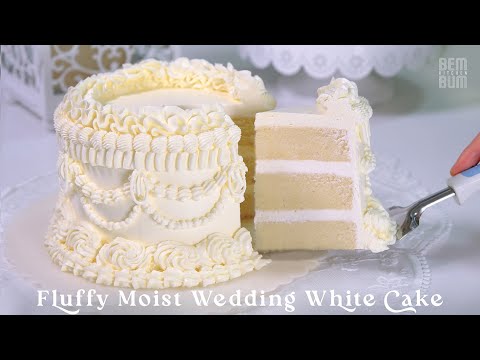 Fluffy Moist Wedding White Velvet Cake. Very Light and Not Too Sweet!