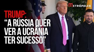 Ao lado de Zelensky, Trump fala em “generosidade” de Putin e líder ucraniano sorri