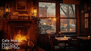 Smooth Jazz Instrumental & Crackling Fireplace ☕ Warm Jazz Music in Cozy Coffee Shop Ambience