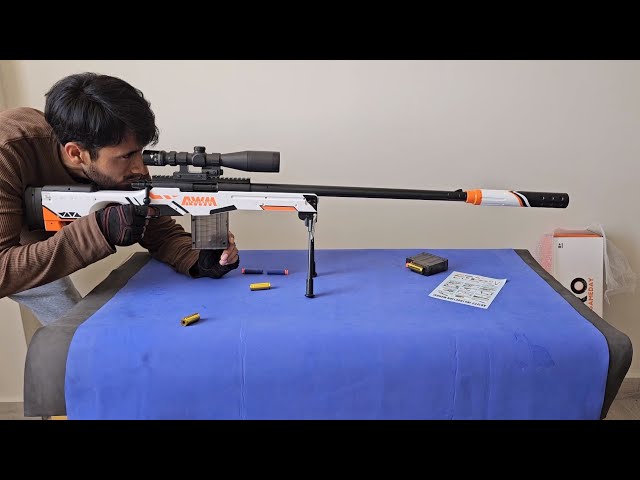 Vídeo relacionado con VATOS Pistola de Espuma Eléctrica con 100 Dardos, Fusil Automático Sniper 7 Estilos + Mira, Alcance 9-15m para Juegos de Disparo (Niños 6-12 Años y Adultos)