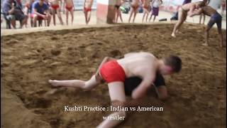 Kushti  Indian and American wrestlers practice Large