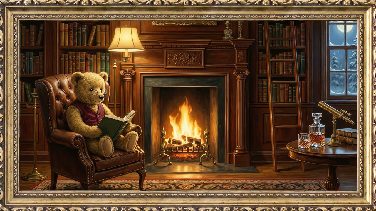 Animated Teddy Bear Library Gold Frame TV Art | 2 Hours 4K — 4K ambient art screensaver in baroque gold frame
