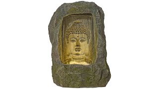 Buddha in a Cave Gray Stone LED Fountain