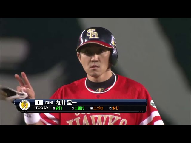 6回裏 ホークス・内川がフェンス直撃のタイムリー2塁打!! 3点のリードを奪う!! 2014/7/9 H-Bs