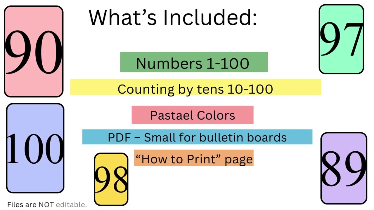 Numbers 1–100 Flash Cards | Pastel Number Flashcards | Number Recognition & Counting |Printable Math