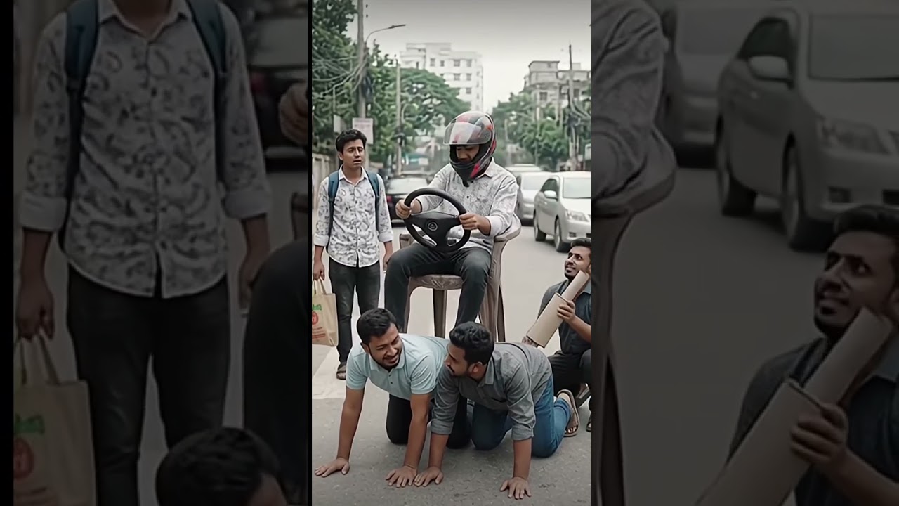 গাড়ি মানুষ চালাছে🤣😂🤣