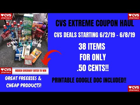 CVS EXTREME COUPON HAUL DEALS STARTING 6/2/19~38 ITEMS ONLY .50 CENTS~LOTS OF FREE & CHEAP PRODUCTS! Video