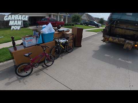 Rearloader Truck Picking Up Bulk Trash - Full Garbage Route POV  | 4K HD