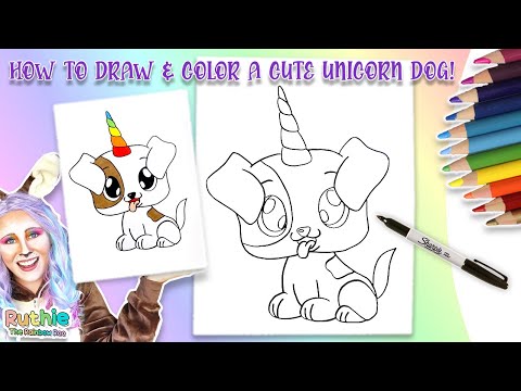 HOW TO DRAW & COLOR A CUTE UNICORN DOG! Easy GIANT...