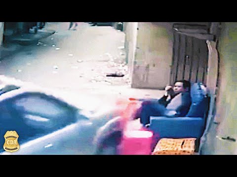 Dashcam footage: car drives through a residential pedestrian walkway