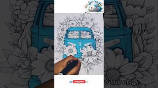Beautiful Bus with Flowers Coloring 🌸🚌 | Relaxing & Satisfying Art #shorts #trending
