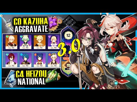 C0 Kazuha Thundering Fury Aggravate + C4 Heizou National 3.0 Spiral Abyss Floor 12 | Genshin Impact