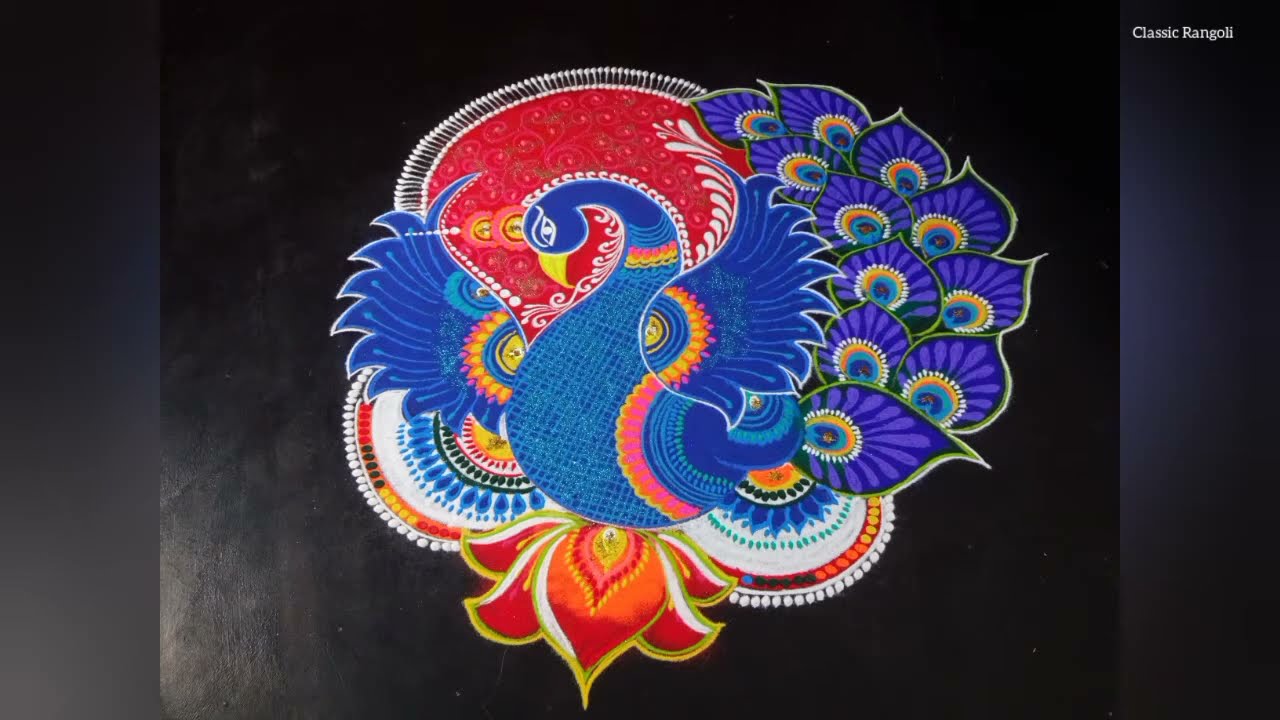 festival peacock rangoli design by classic rangoli