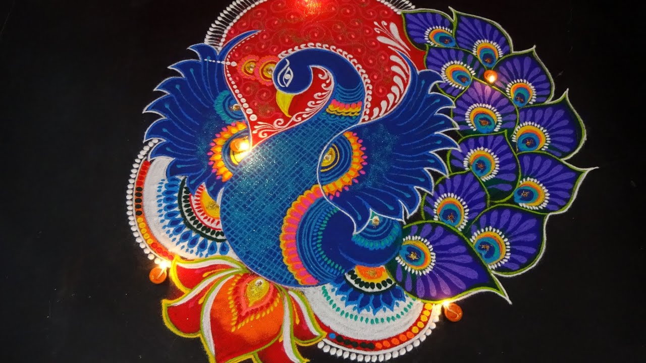 Festival peacock rangoli design by classic rangoli