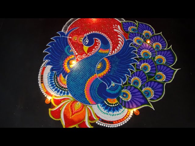 Festival peacock rangoli design by classic rangoli