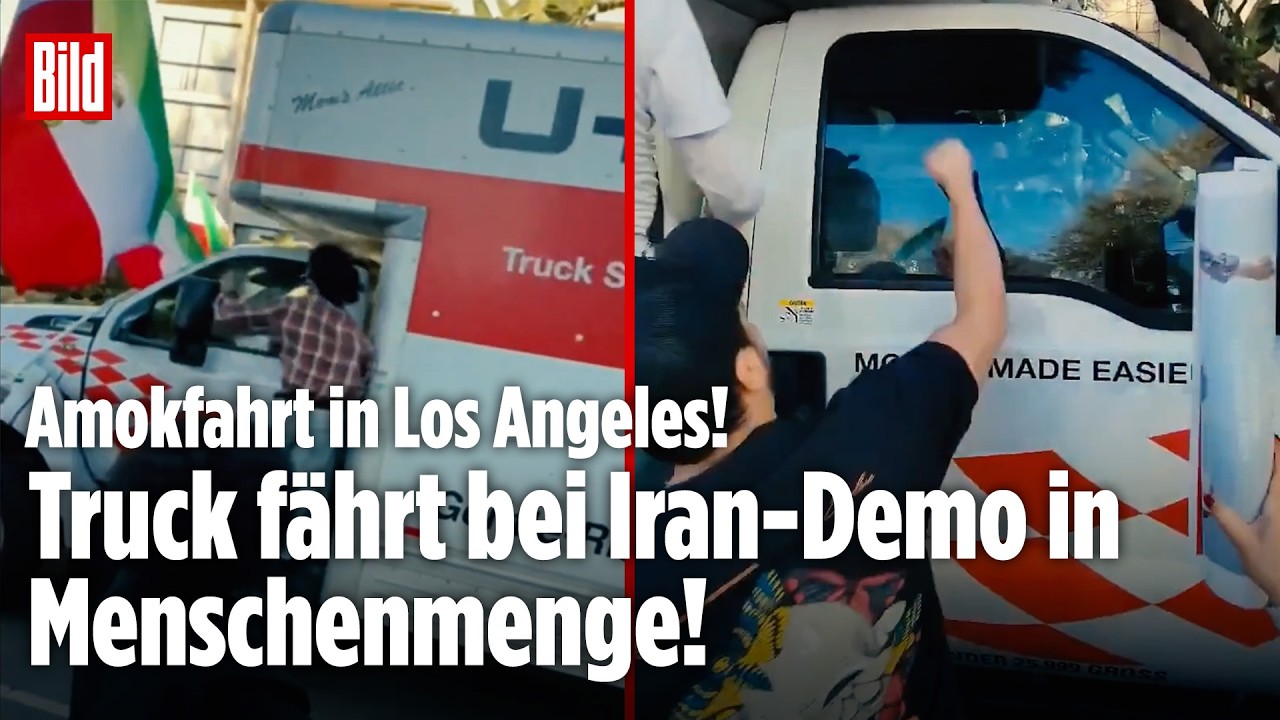 AMOKFAHRT IN L.A.: Iran-Proteste – Truck fährt in Menschenmenge! Demonstranten attackieren Fahrer!