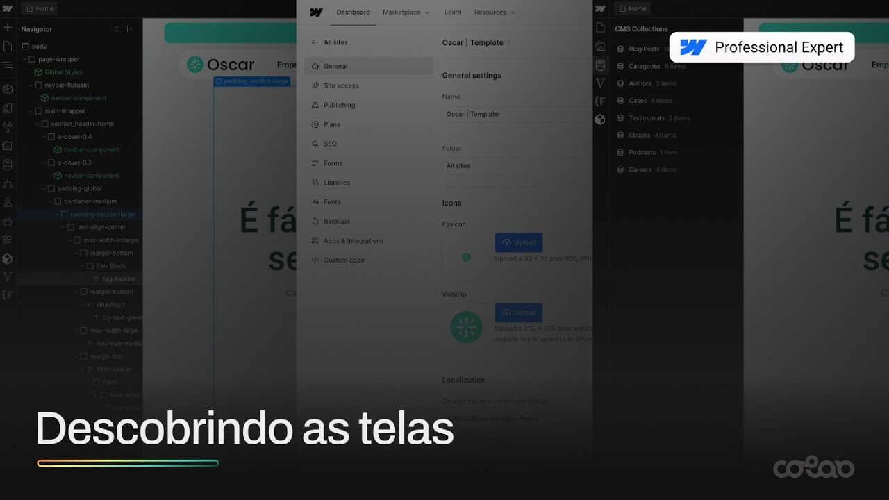 Descobrindo as telas do Webflow