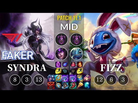 T1 Faker Syndra vs Fizz Mid - KR Patch 11.1