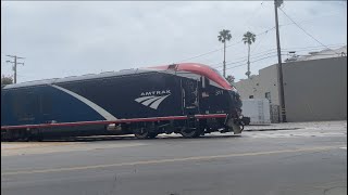 Amtrak 14 311 and 349 rolling though W W Montecito street near Santa Barbara station