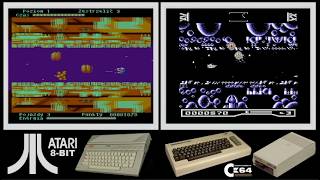 Atari 8-bit vs C64 : TANGENT / GUARD (Side by side comparison)