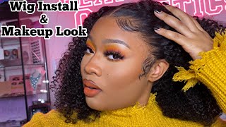 Curly 13x6 HD Lace Wig Install + Fall Makeup // WowAfrican