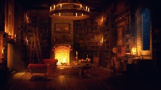 Ancient Library Room - Relaxing Thunder &amp; Rain Sounds, Crackling Fireplace for Sleeping for  Study