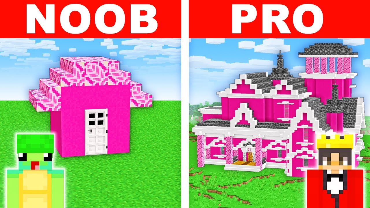 NOOB vs PRO: MODERN PINK GIRL HOUSE Build Challenge In Minecraft!