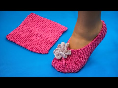 Very easy knitted slippers with knitting needles from a square!