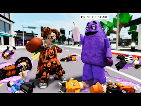ROBLOX Brookhaven 🏡RP - FUNNY MOMENTS -  Grimace Shake in roblox 🥛
