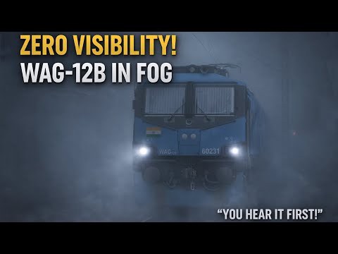 Visibility ZERO!  WAG-12B Freight Train Crossing in Heavy Fog | Indian Railways Most Powerful Loco