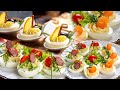 Cheese sailboats on stuffed egg - eggs for every occasion, salmon rose, avocado paste