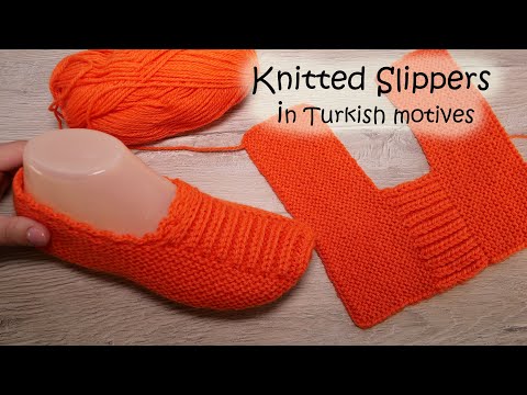 Следки на двух спицах по Турецким мотивам 🇹🇷 Orange knitted Slippers in Turkish motives 🎃