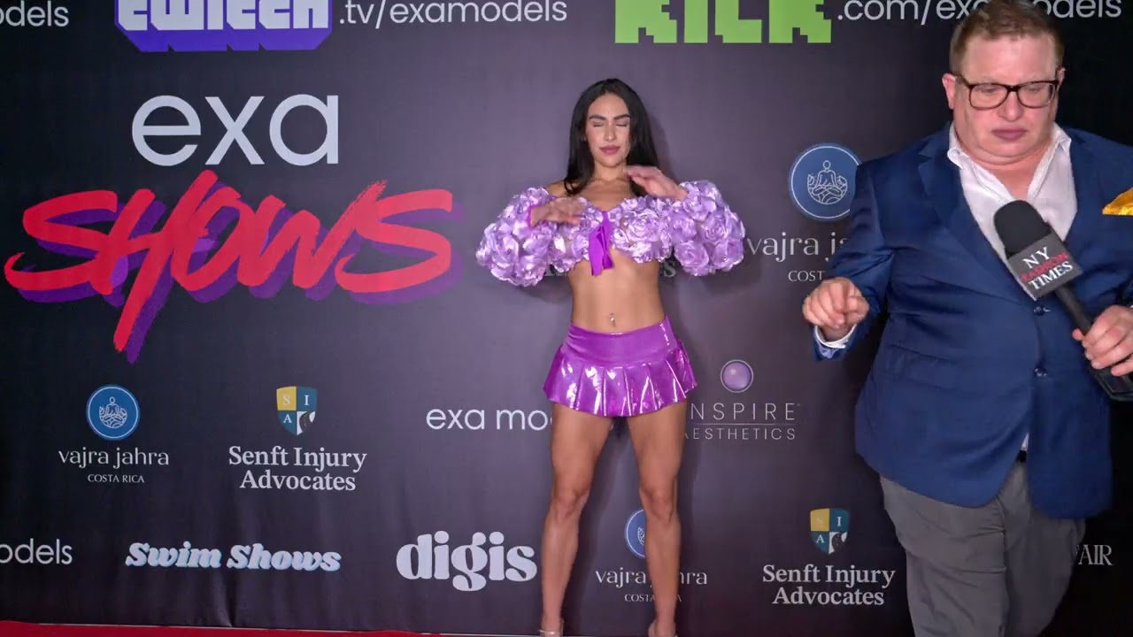 Interview with Claudia at Exa Shows Art Basel Miami wearing Capristan