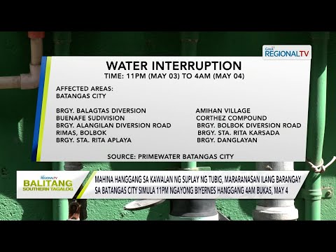 Balitang Southern Tagalog: Batangas City Water Interruption