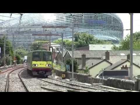 Grand Canal Dock HD-Irish Rail 8510+8520 Dart 8535+8515 arrive & 8128 arrives