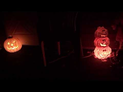 Lit Halloween Decorations at Night