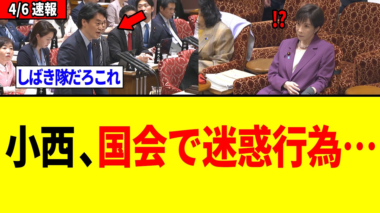 【衝撃】小西ひろゆきさん、国会でとんでもない迷惑行為をしてしまう...