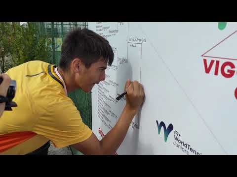 Boys Singles Champion Phillip Sekulic AUS update the tournament board