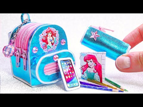 DIY Miniature Ariel School Supplies ~ Little Mermaid Backpack, Liquid Pen, Pencil Case Video